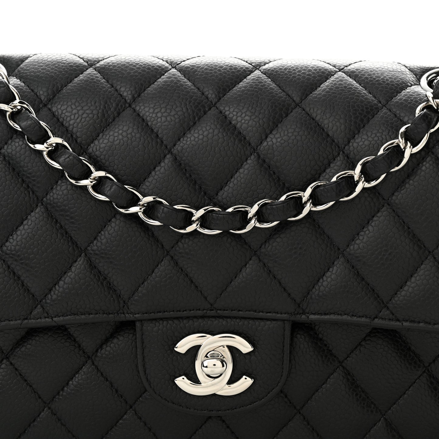 Caviar Quilted Medium Double Flap Black