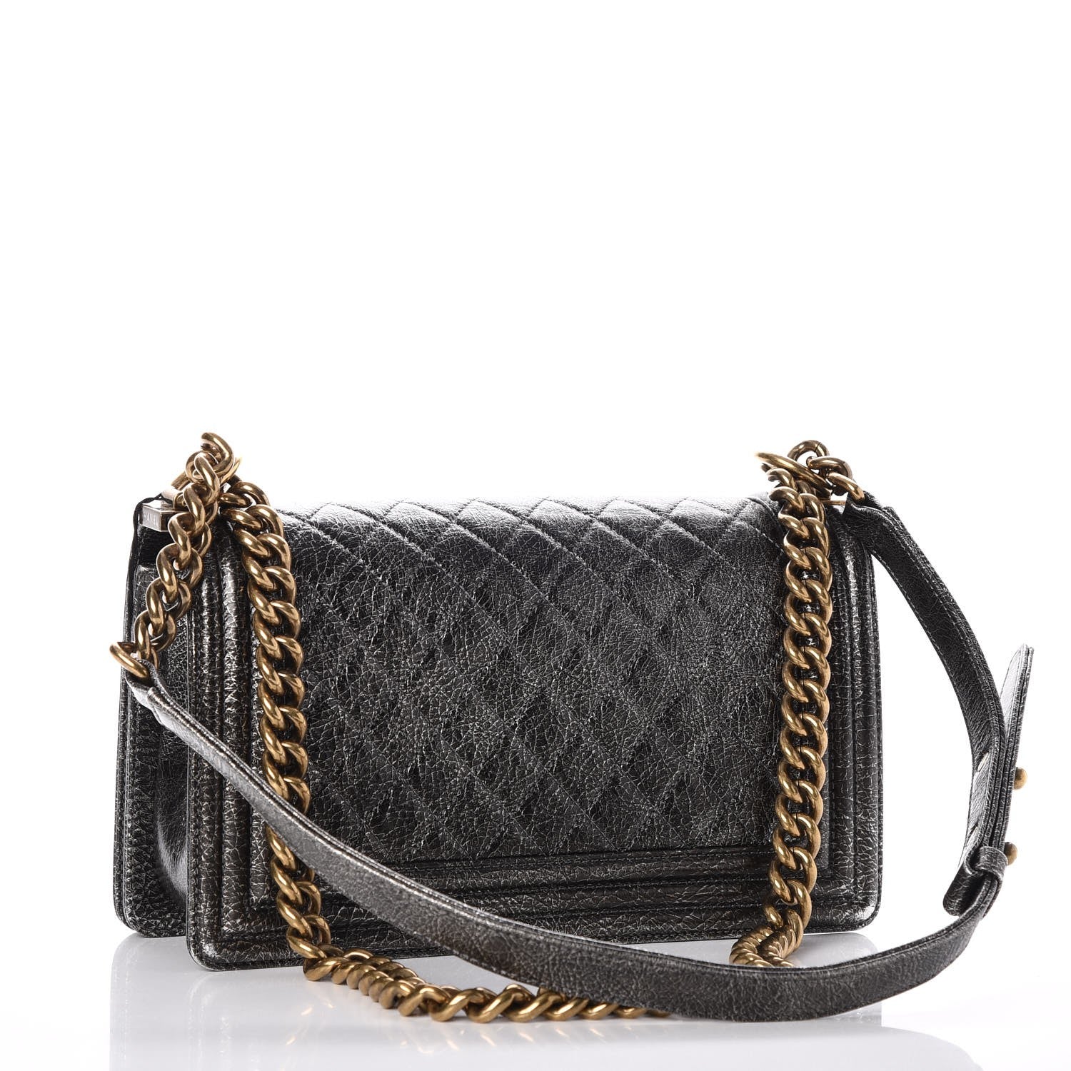 Chanel Cracked Metallic Calfskin Quilted Medium Boy Flap Dark Silver 3 of 14
