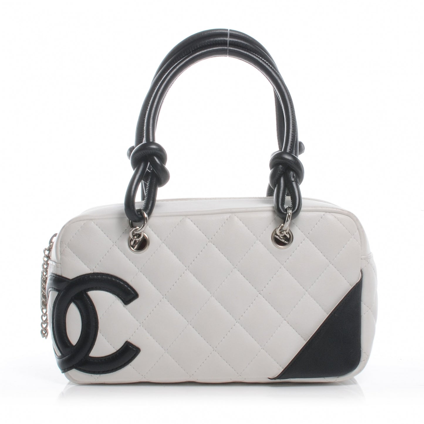 Calfskin Quilted Small Cambon Bowler White Black