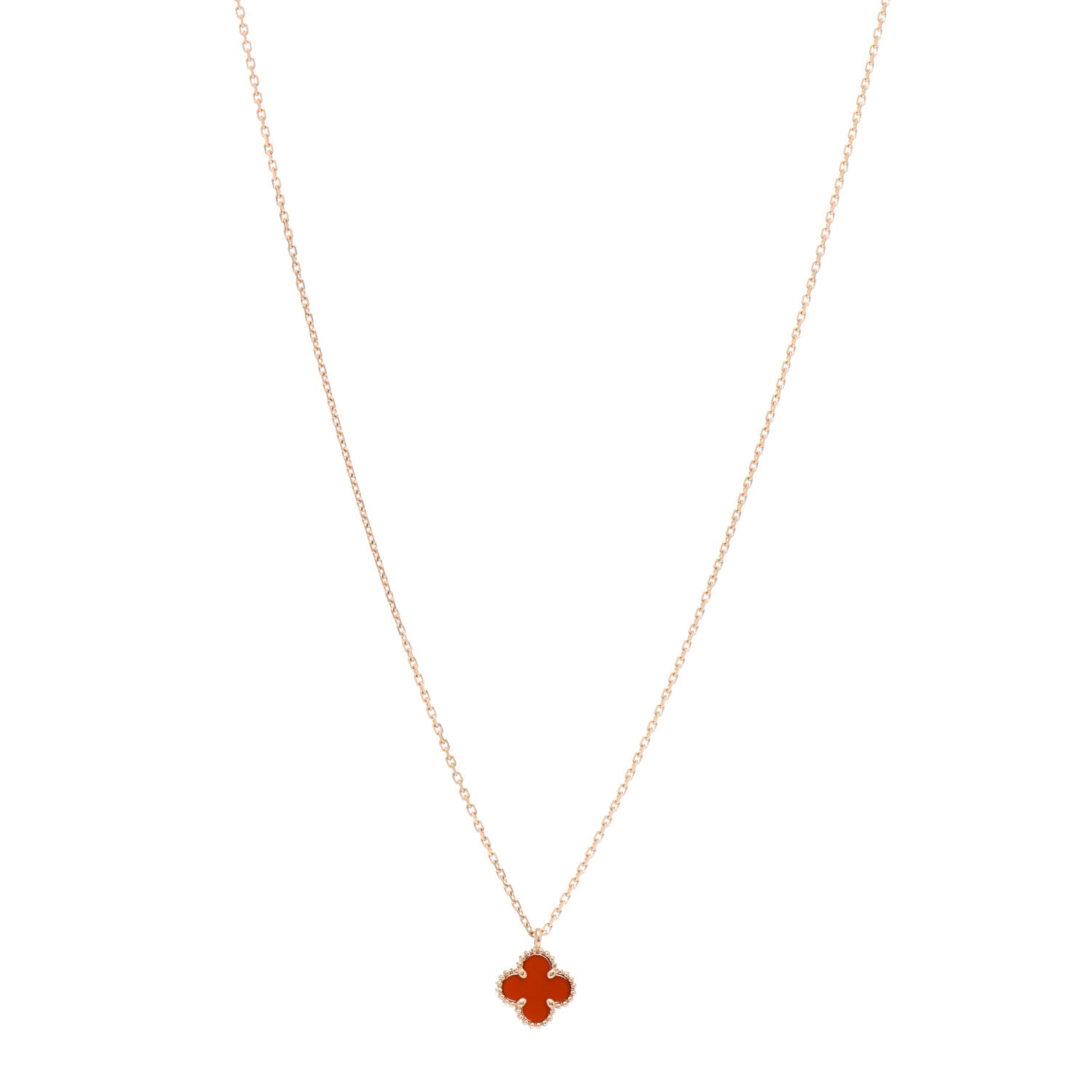 Van Cleef & Arpels 18K Rose Gold Carnelian Sweet Alhambra Pendant Necklace 1 of 5