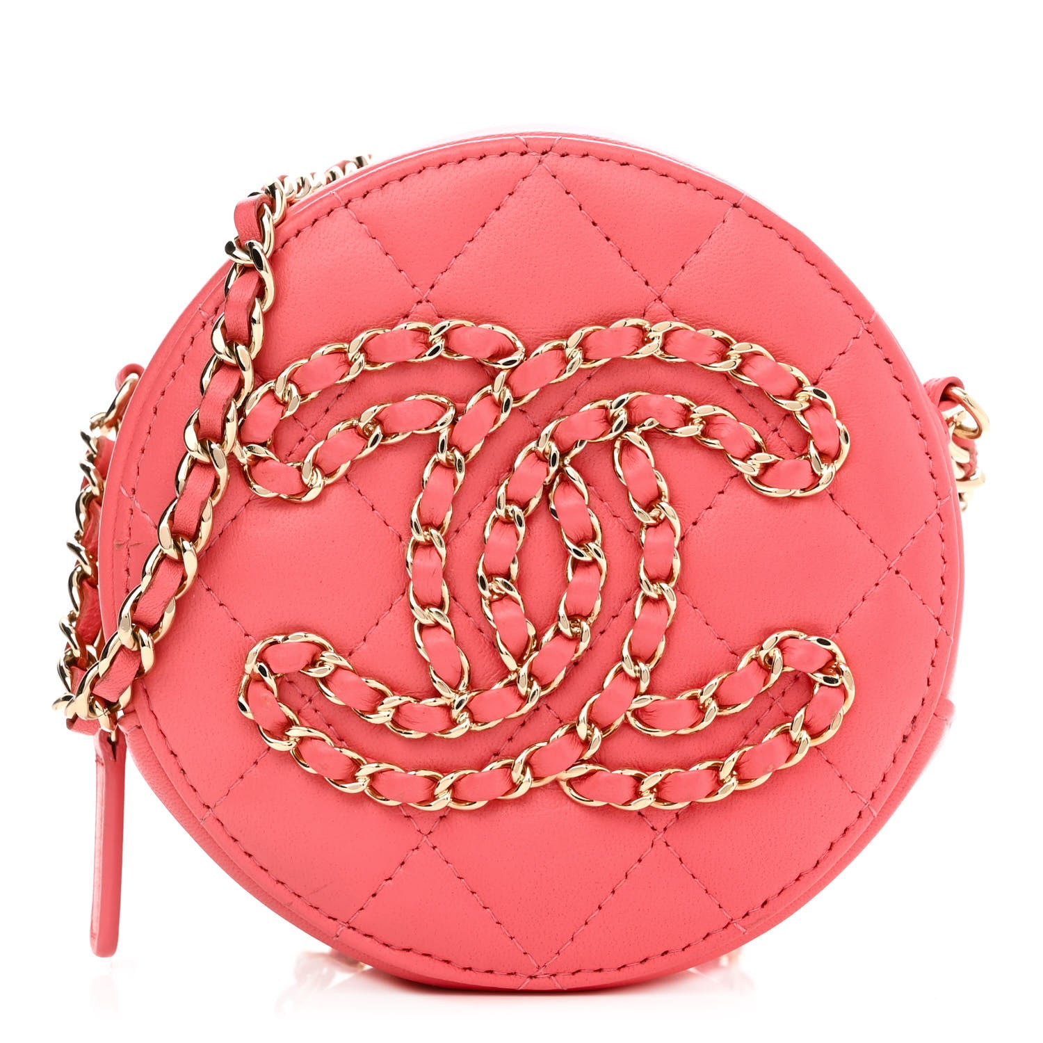 Chanel Lambskin Quilted Large CC Round Clutch With Chain Pink 1 of 12
