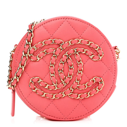 Chanel Lambskin Quilted Large CC Round Clutch With Chain Pink 1 of 12