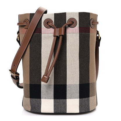 Burberry Giant Check Canvas Small Bucket Bag Taupe Brown 1 of 11