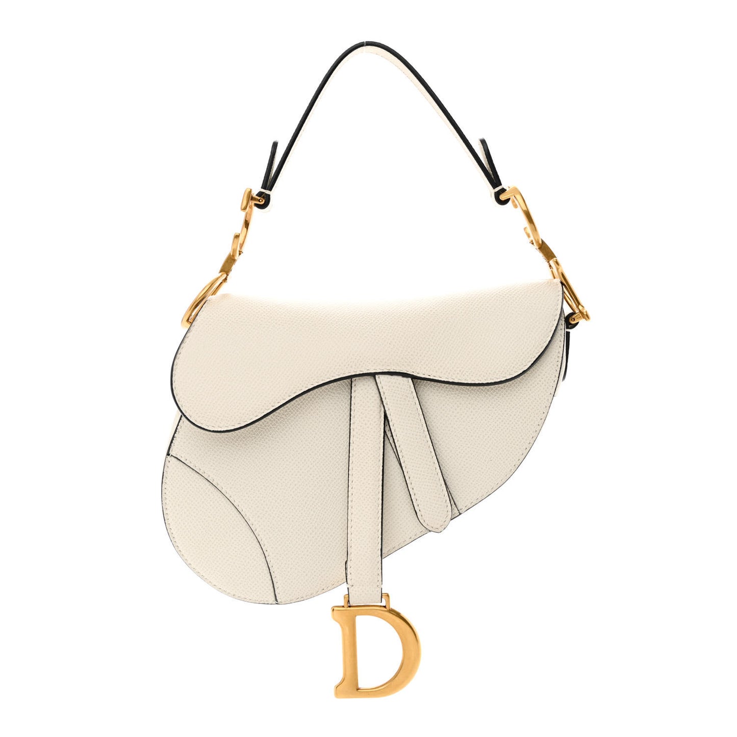 Grained Calfskin Mini Saddle Bag White