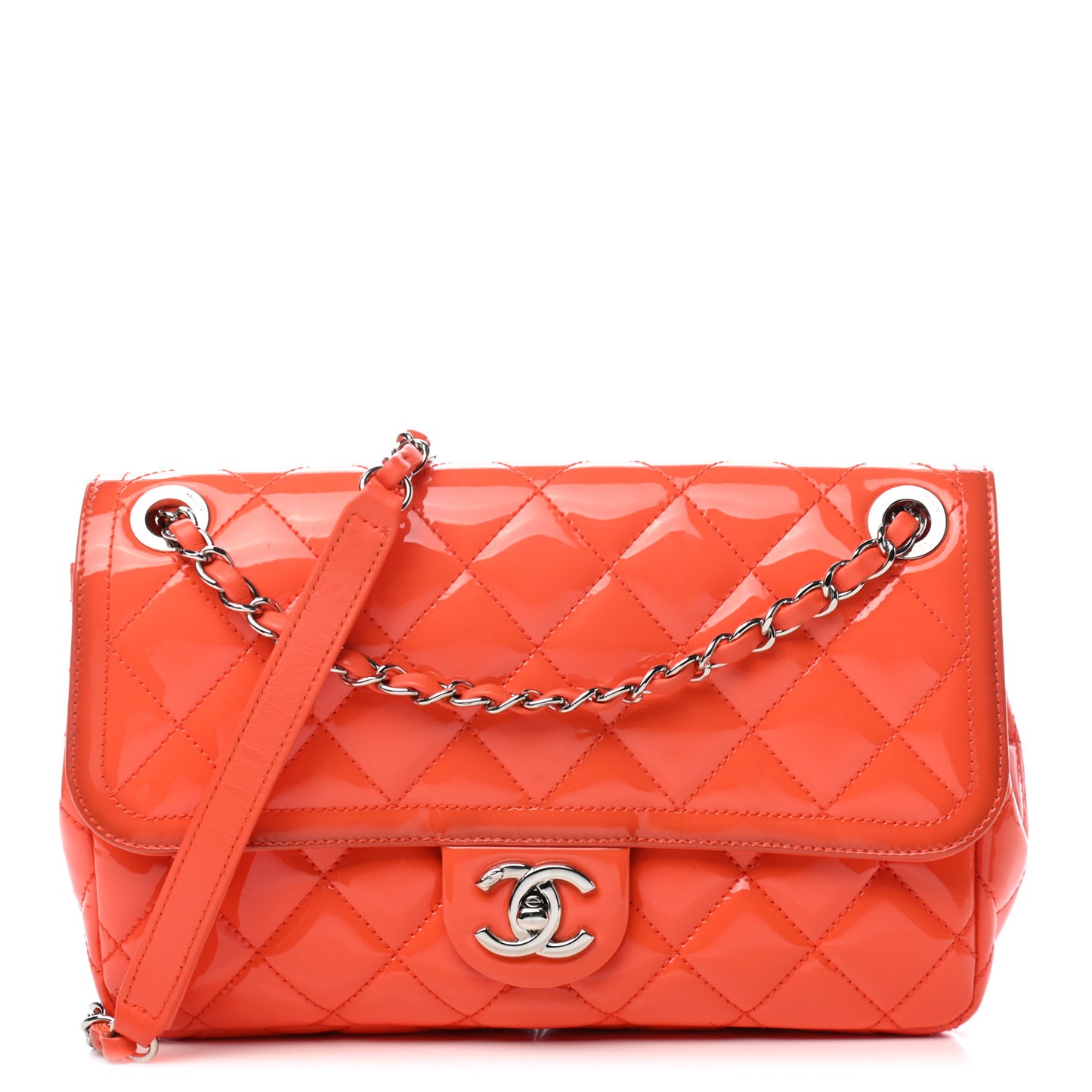 Patent Quilted Large Coco Shine Flap Orange