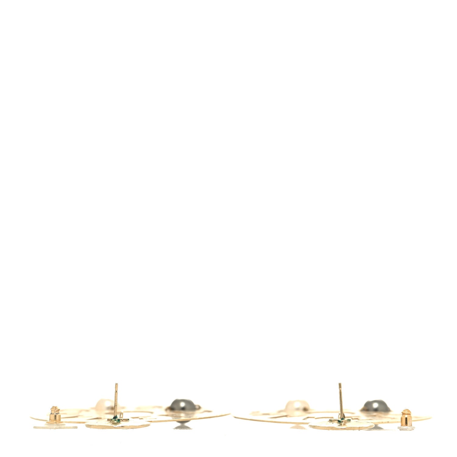 Chanel Crystal Pearl CC Papyrus Drop Earrings Gold Grey 3 of 5