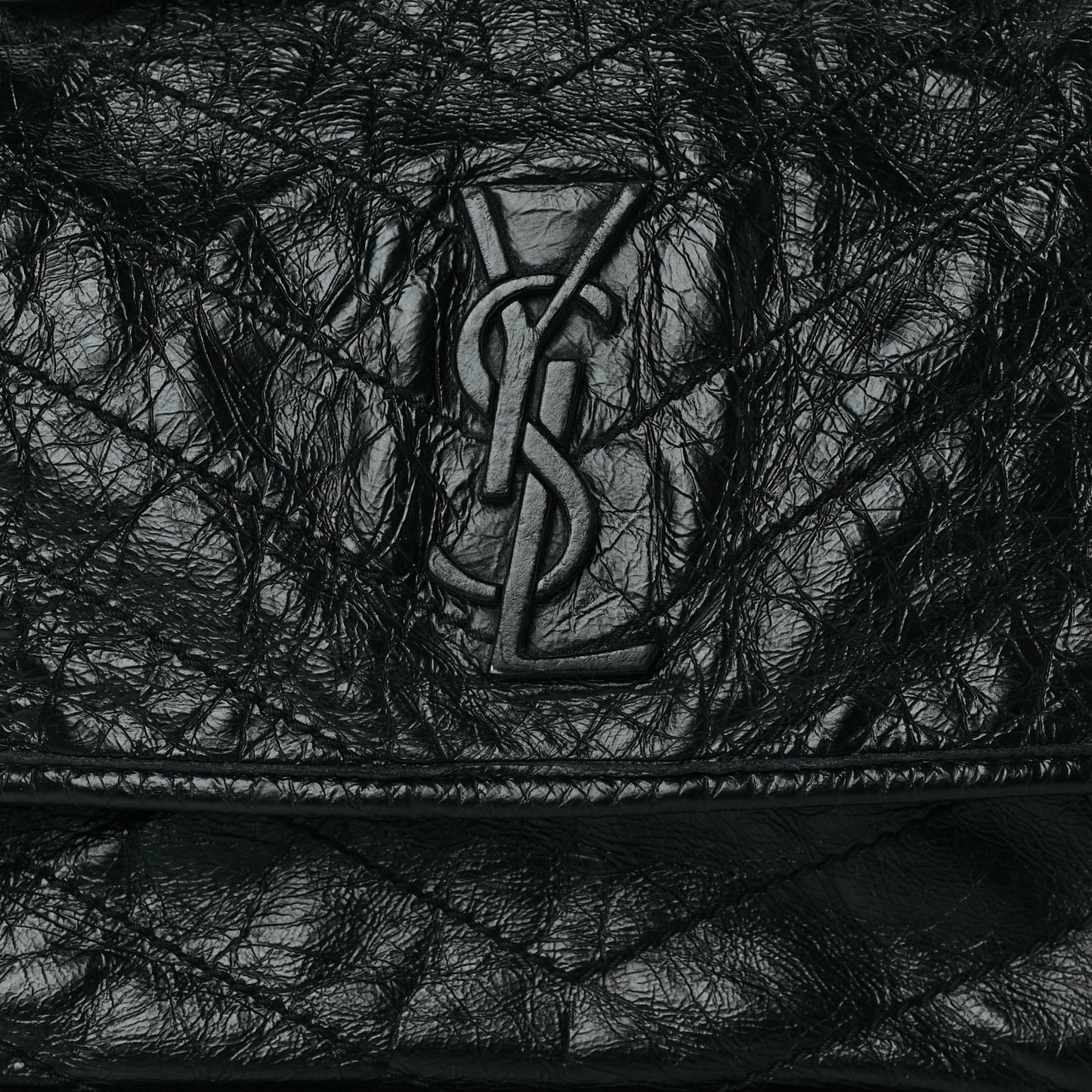 Crinkled Calfskin Matelasse Monogram Medium Niki Chain Satchel Black