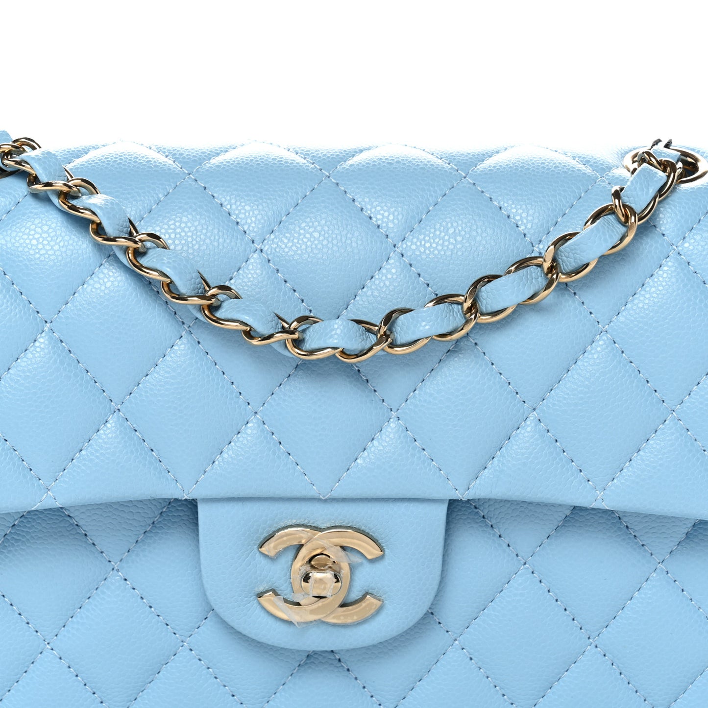 Caviar Quilted Small Double Flap Light Blue
