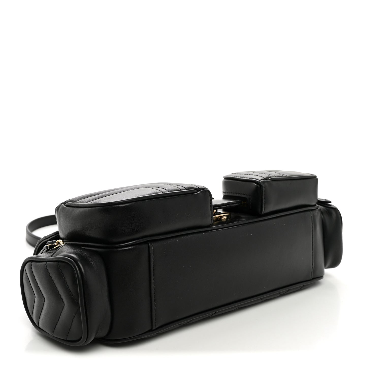 Calfskin Matelasse Small GG Marmont Multi Pocket Shoulder Bag Black