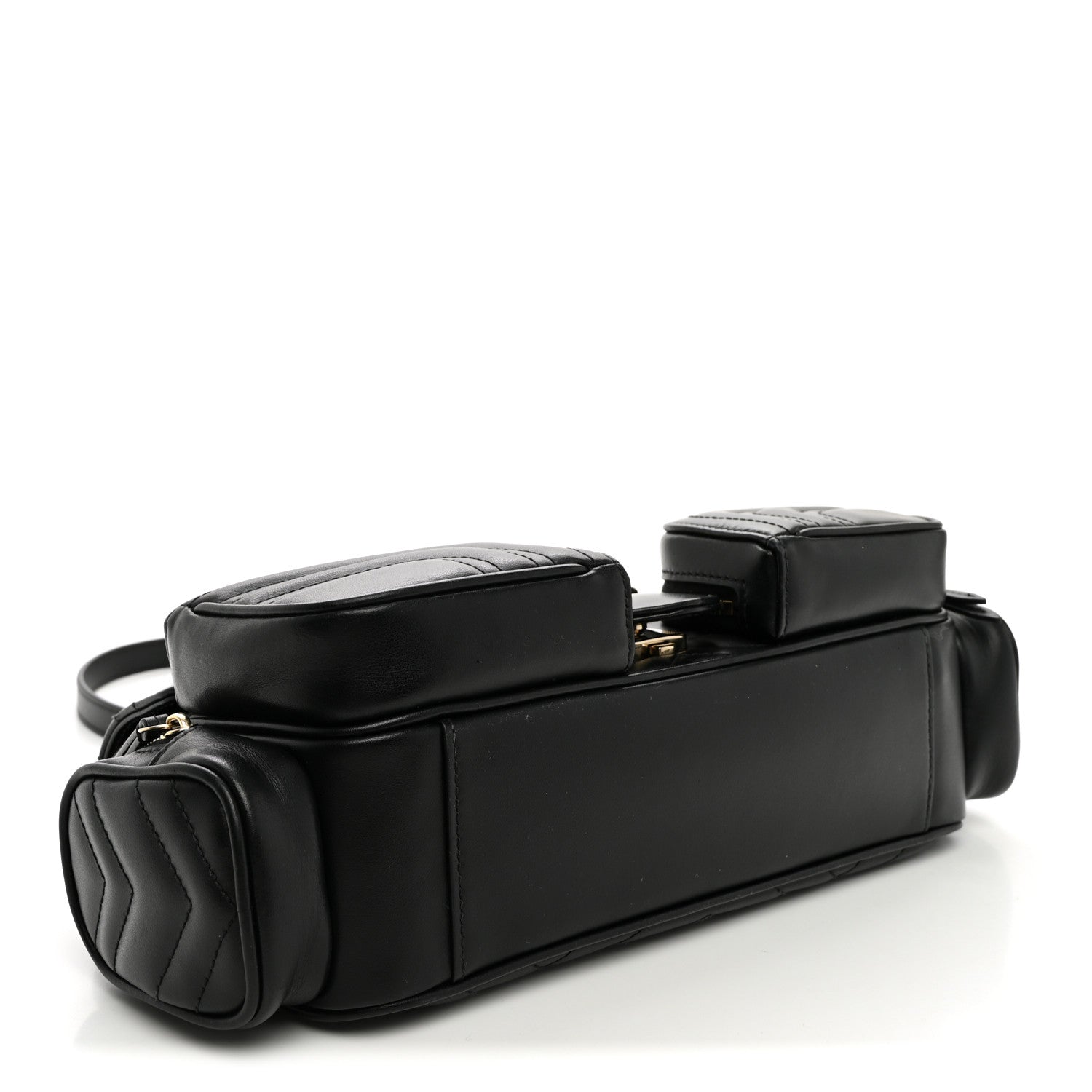 Gucci Calfskin Matelasse Small GG Marmont Multi Pocket Shoulder Bag Black 4 of 10