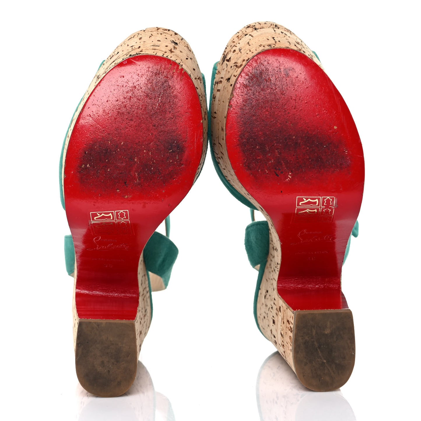 Suede Kid Cork Super Dombasle 160 Platform Sandals 38 Turquoise