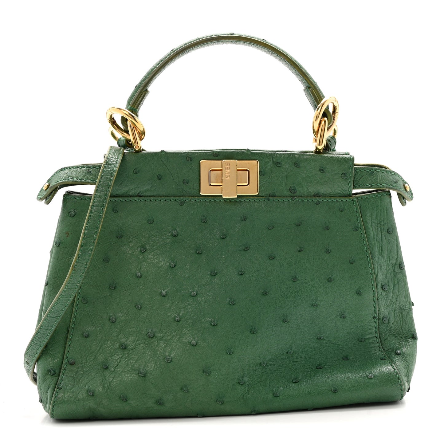 Ostrich Shiny Nappa Mini Peekaboo I SEE U Satchel Green