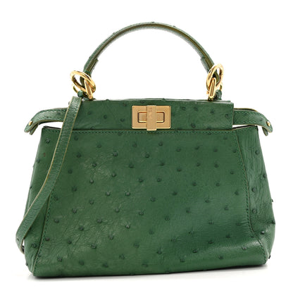 Fendi Ostrich Shiny Nappa Mini Peekaboo I SEE U Satchel Green 1 of 16