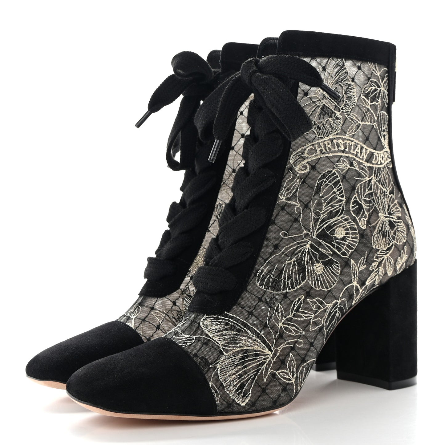 Suede Lurex Butterfly Embroidered Naughtily-D Heeled Ankle Boots 37 Black Gold