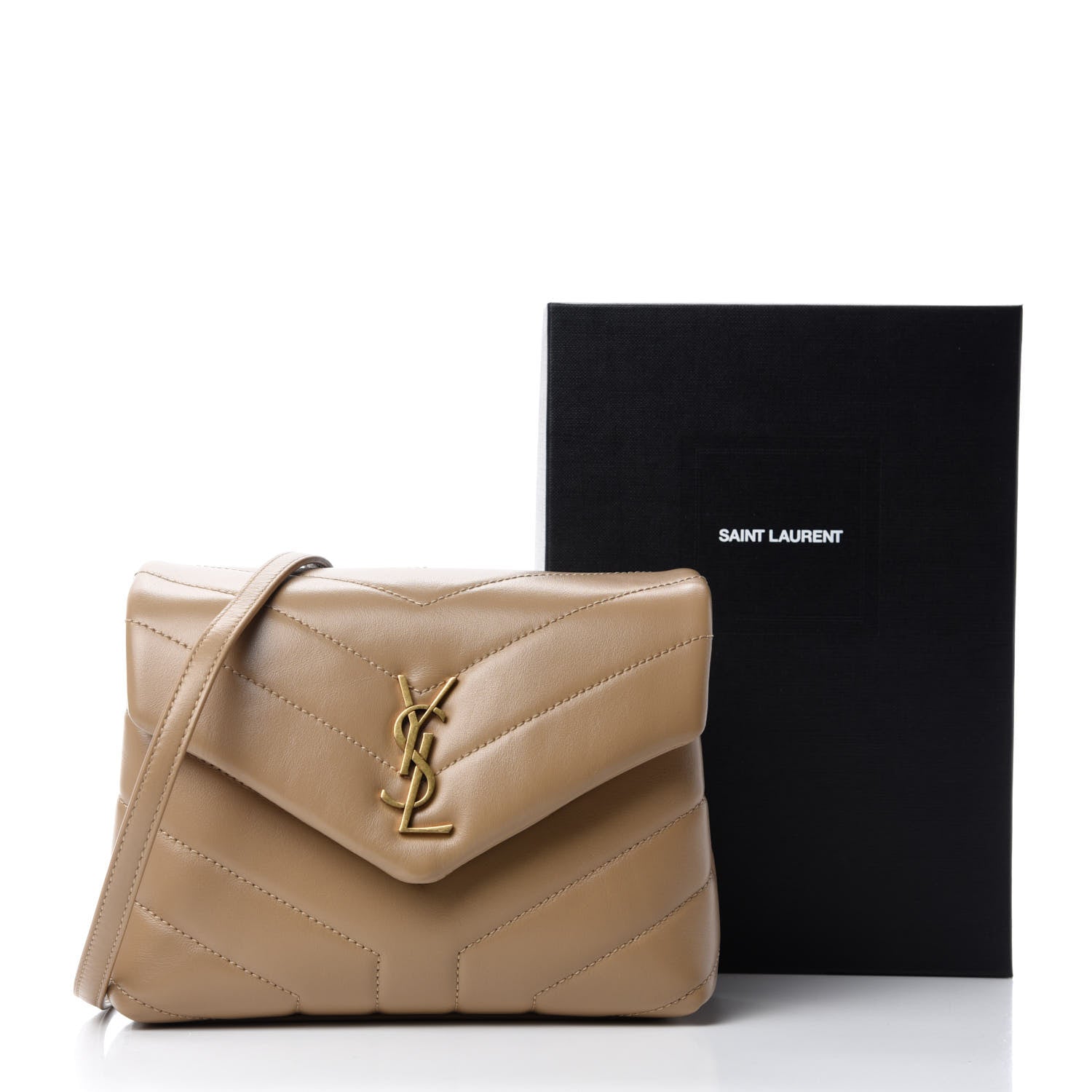 Saint Laurent Calfskin Y Quilted Monogram Toy Loulou Crossbody Bag Latte 12 of 12