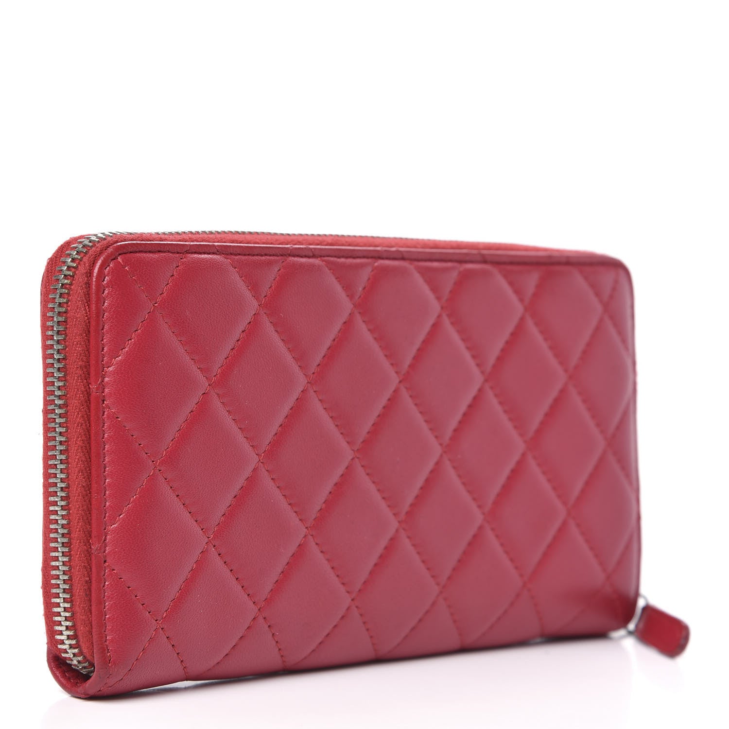 Chanel Lambskin Quilted Zip Around Wallet Dark Pink 3 of 13