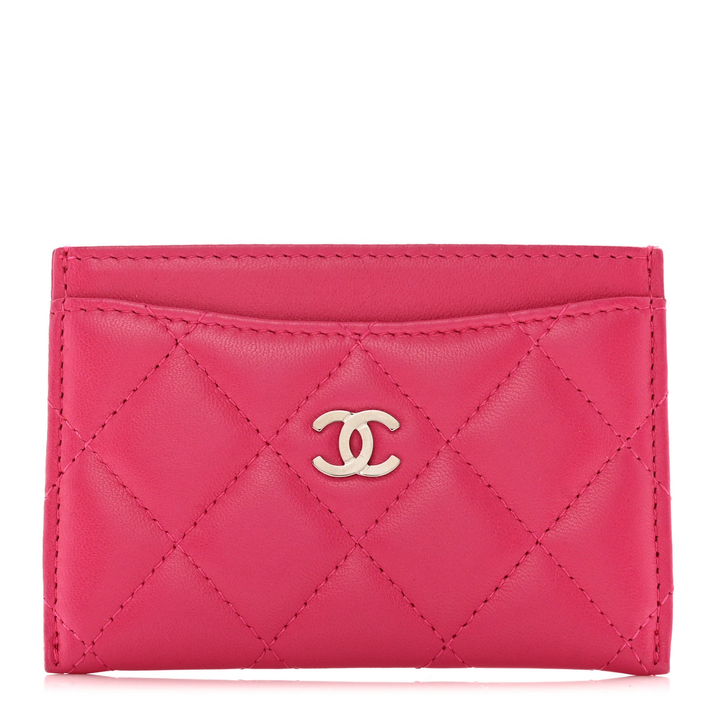 Lambskin Quilted Card Holder Fuchsia