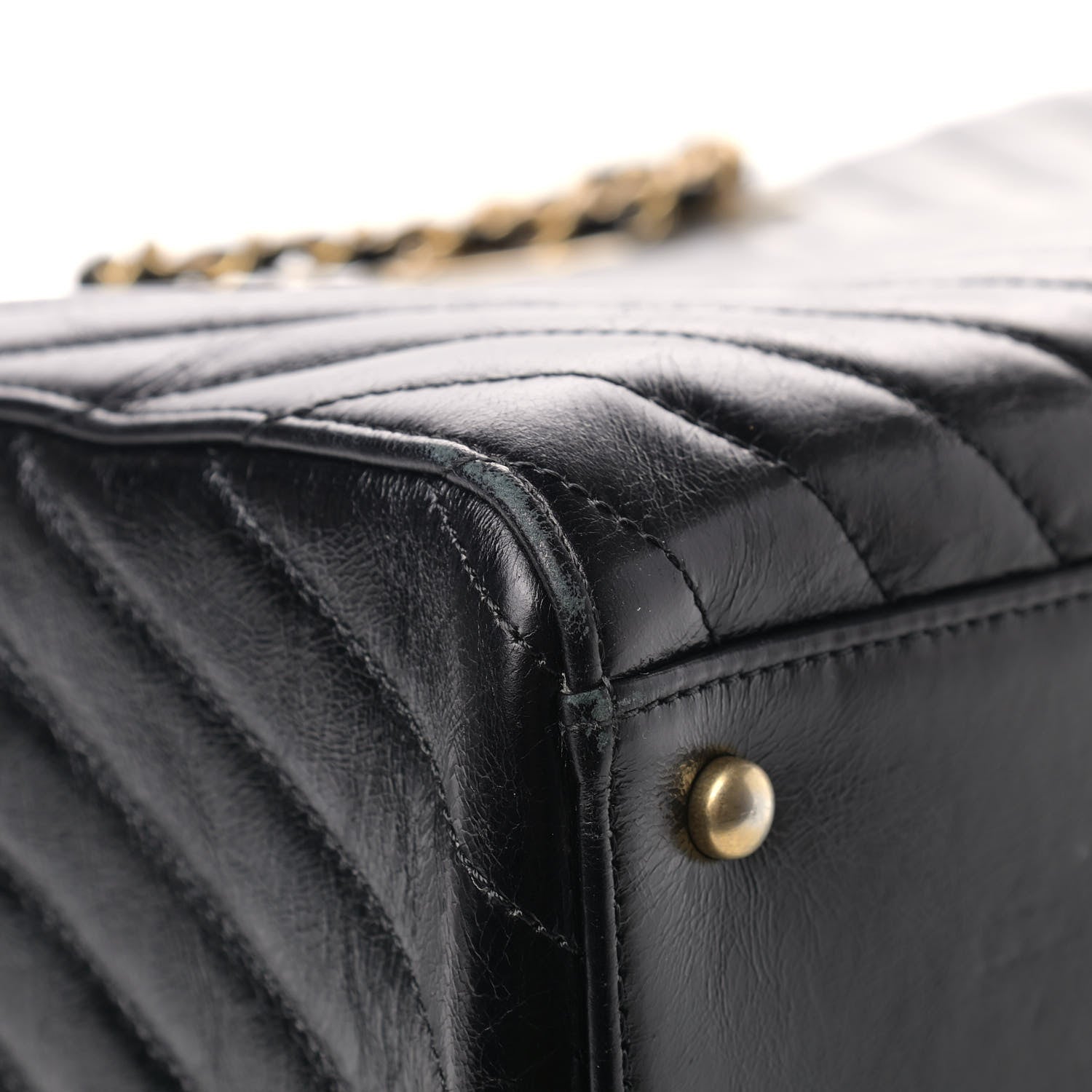Chanel Aged Calfskin Chevron Large Coco Handle Shopping Tote Black 9 of 14