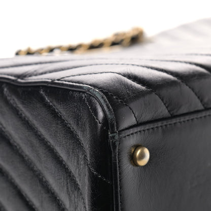 Chanel Aged Calfskin Chevron Large Coco Handle Shopping Tote Black 9 of 14