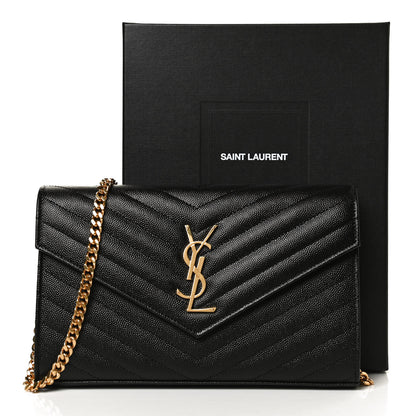 Saint Laurent Grain De Poudre Matelasse Chevron Monogram Chain Wallet Black 11 of 11