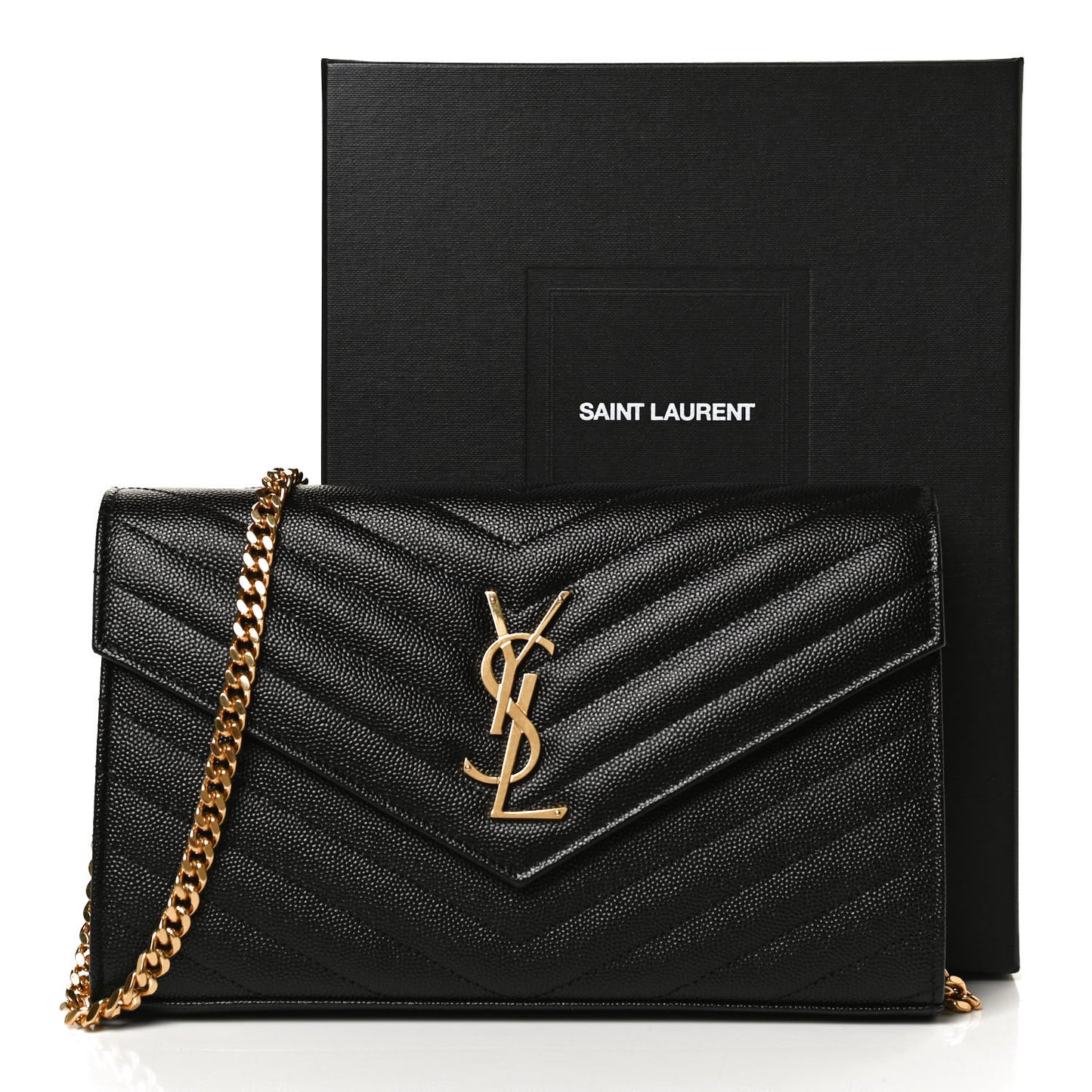 Grain De Poudre Matelasse Chevron Monogram Chain Wallet Black