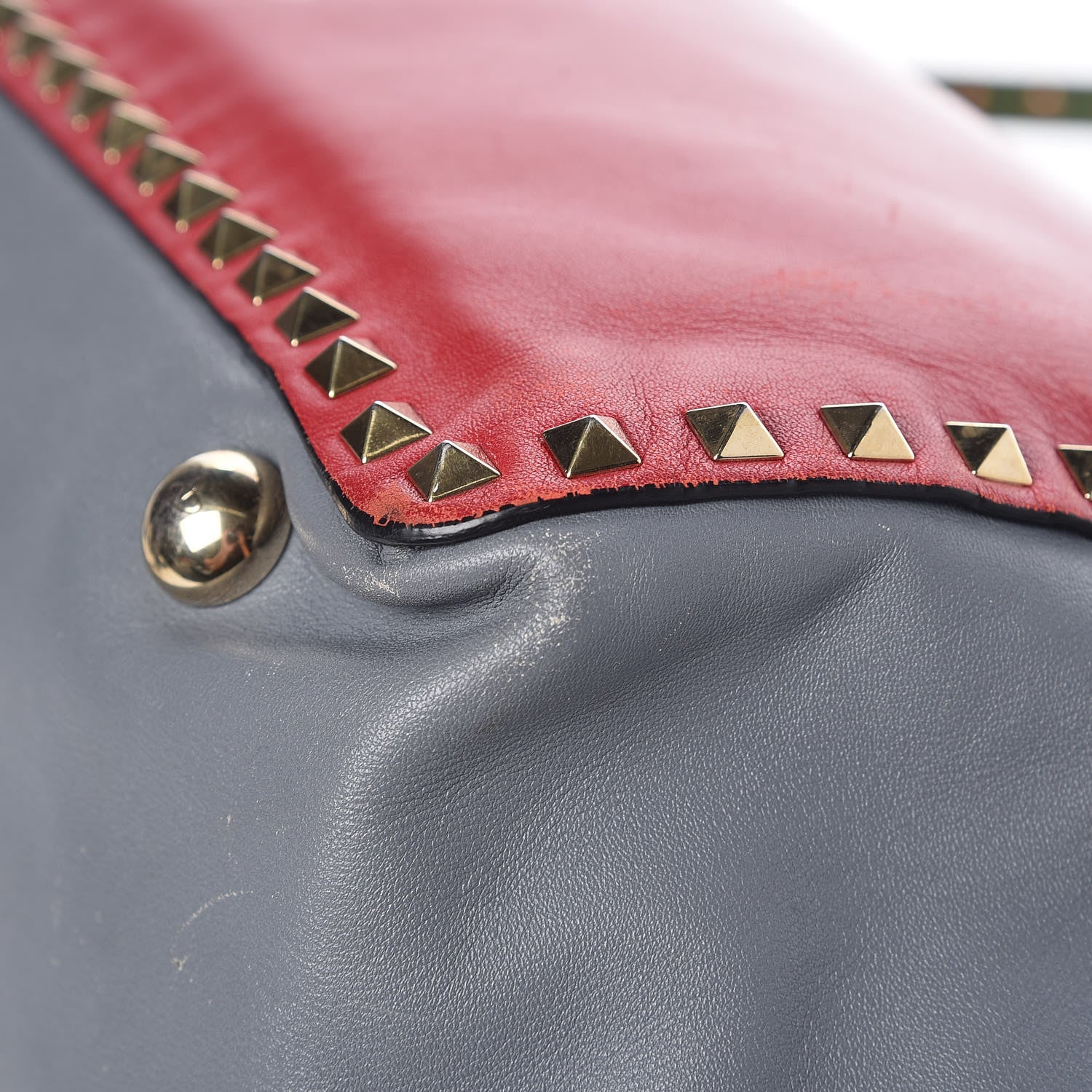 Valentino Garavani Vitello Colorblock Medium Rockstud Tote Deep Rose Clover Grey Scarlet 13 of 14