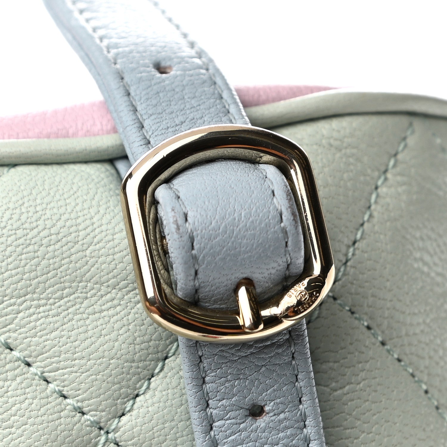 Chanel Goatskin Quilted Duma Drawstring Backpack Green Blue Pink 12 of 13