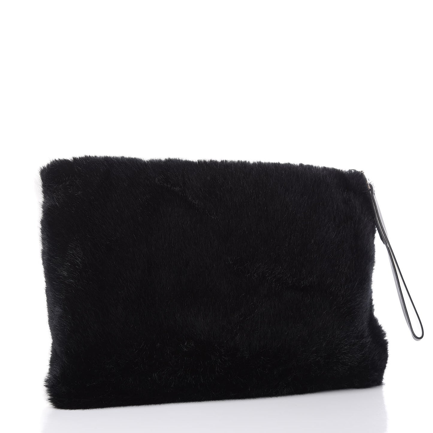 Faux Fur Two Tone Large GV3 Pouch Wristlet Black White