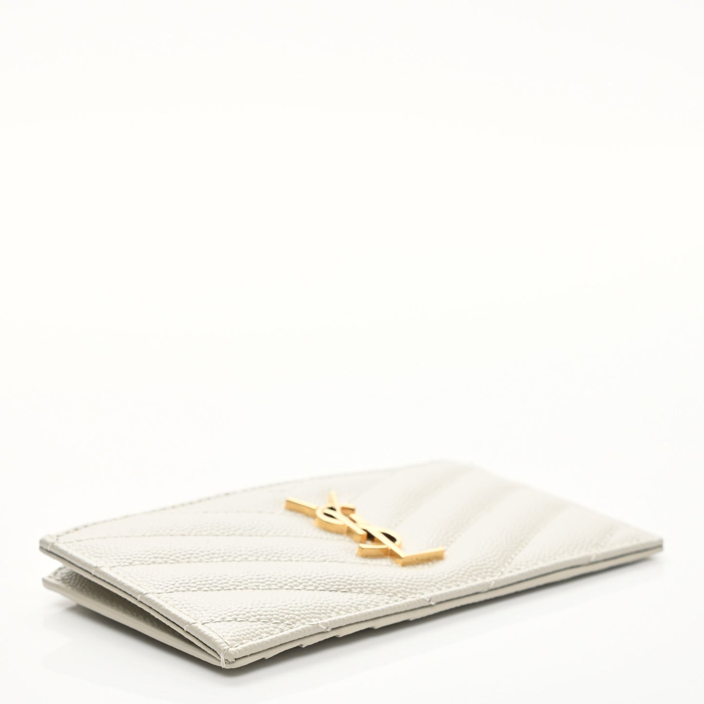 Grain De Poudre Matelasse Chevron Monogram Fragments Zippered Card Case Crema Soft