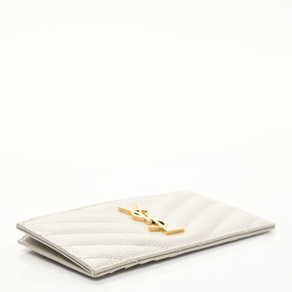 Saint Laurent Grain De Poudre Matelasse Chevron Monogram Fragments Zippered Card Case Crema Soft 4 of 8