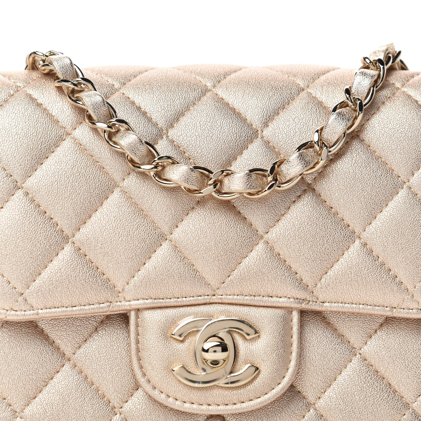 Metallic Lambskin Quilted Mini Square Flap Gold