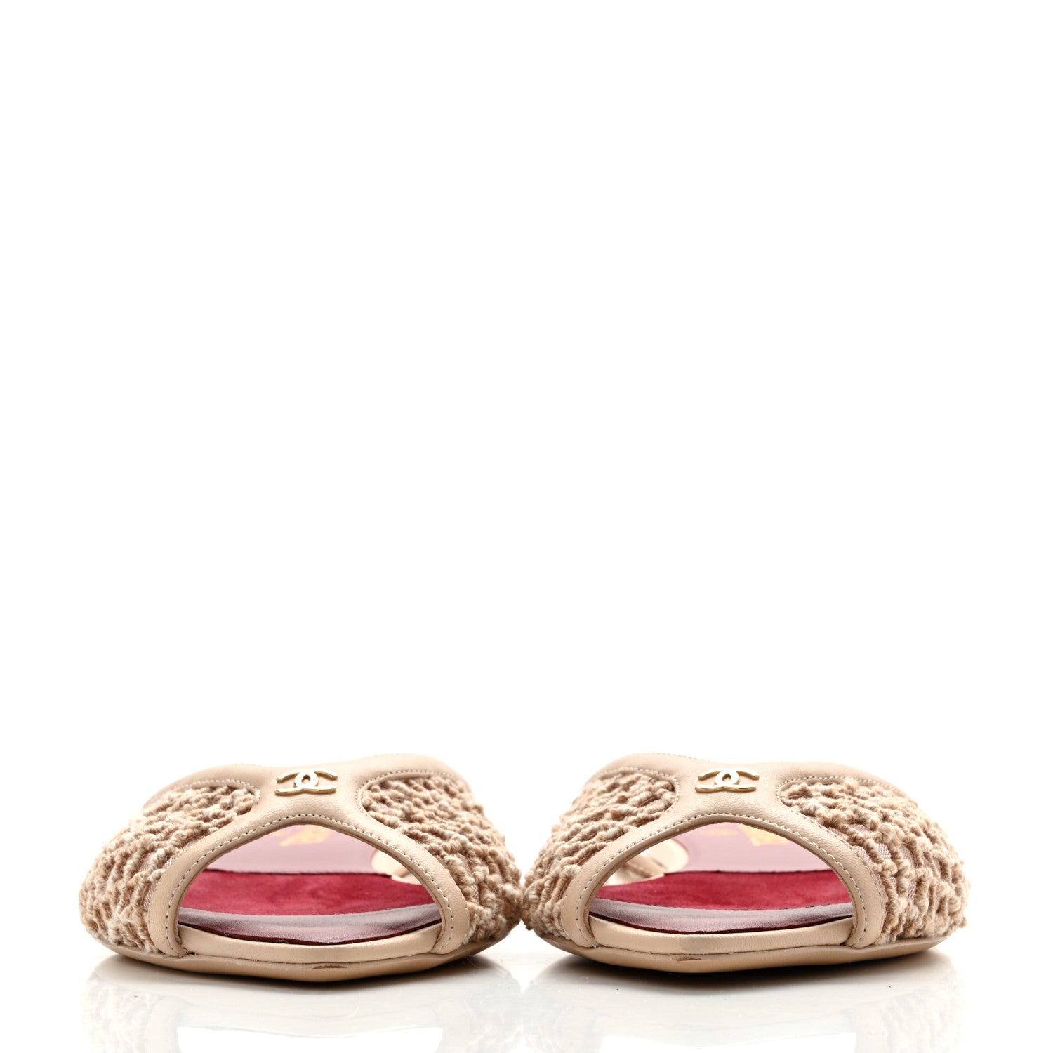 Chanel Mesh Cotton Lambskin CC Coco Beach Flat Mules 39.5 Light Beige 3 of 11