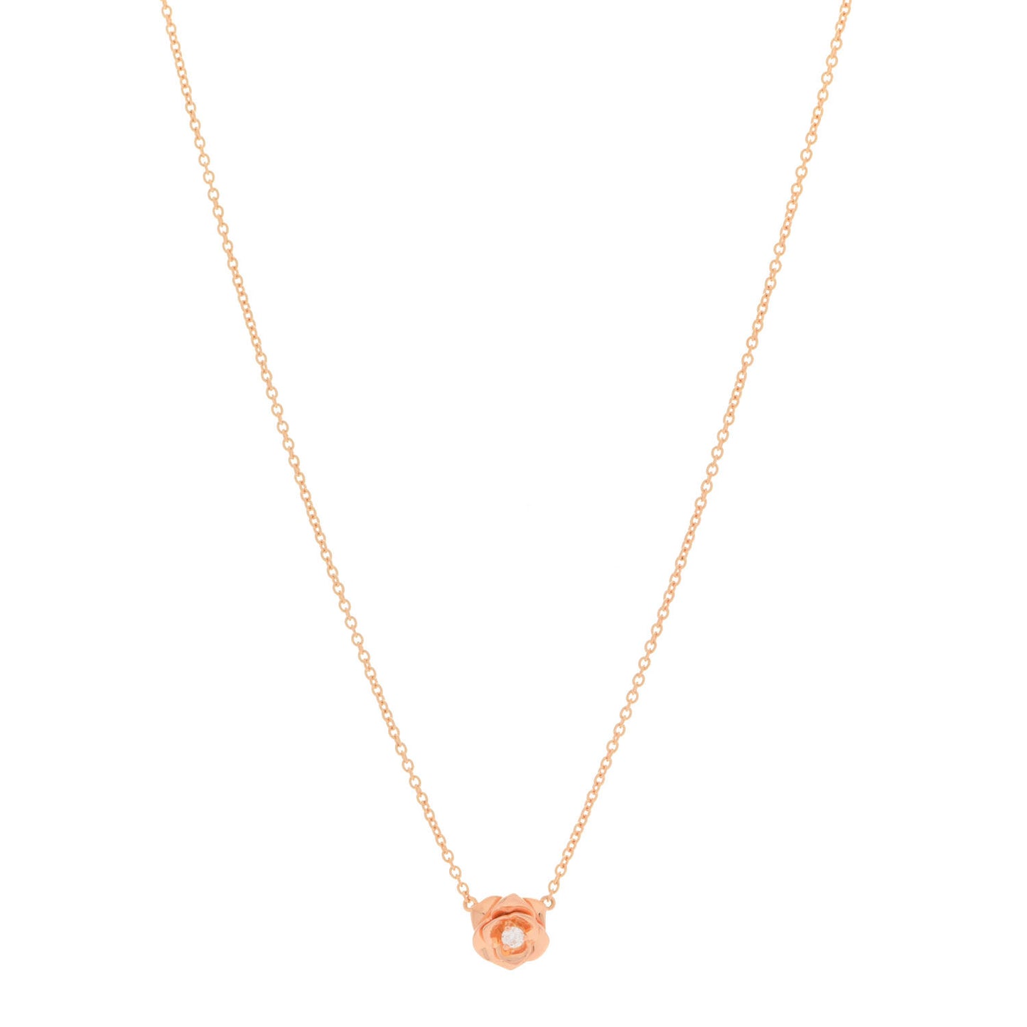 18K Rose Gold Diamond Rose Pendant Necklace