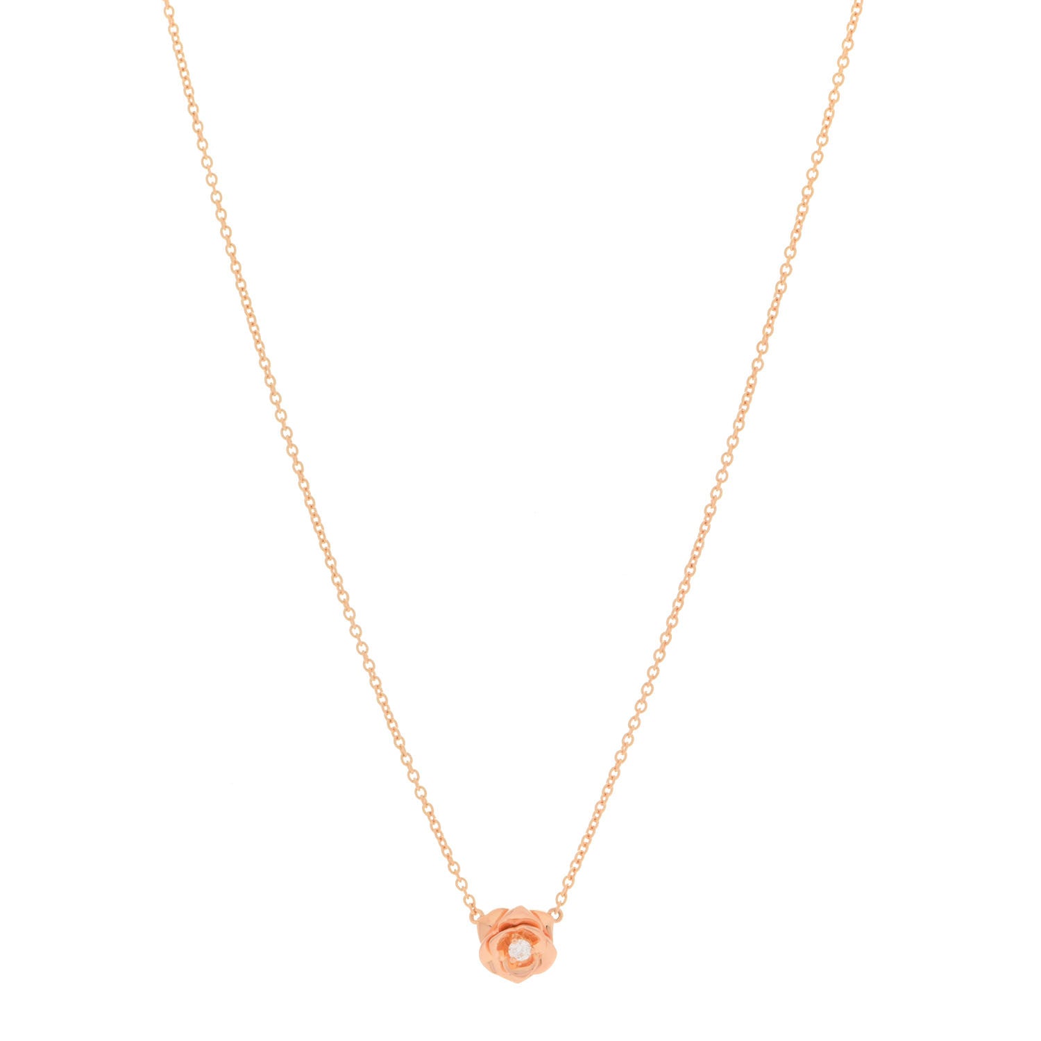 Piaget 18K Rose Gold Diamond Rose Pendant Necklace 1 of 6