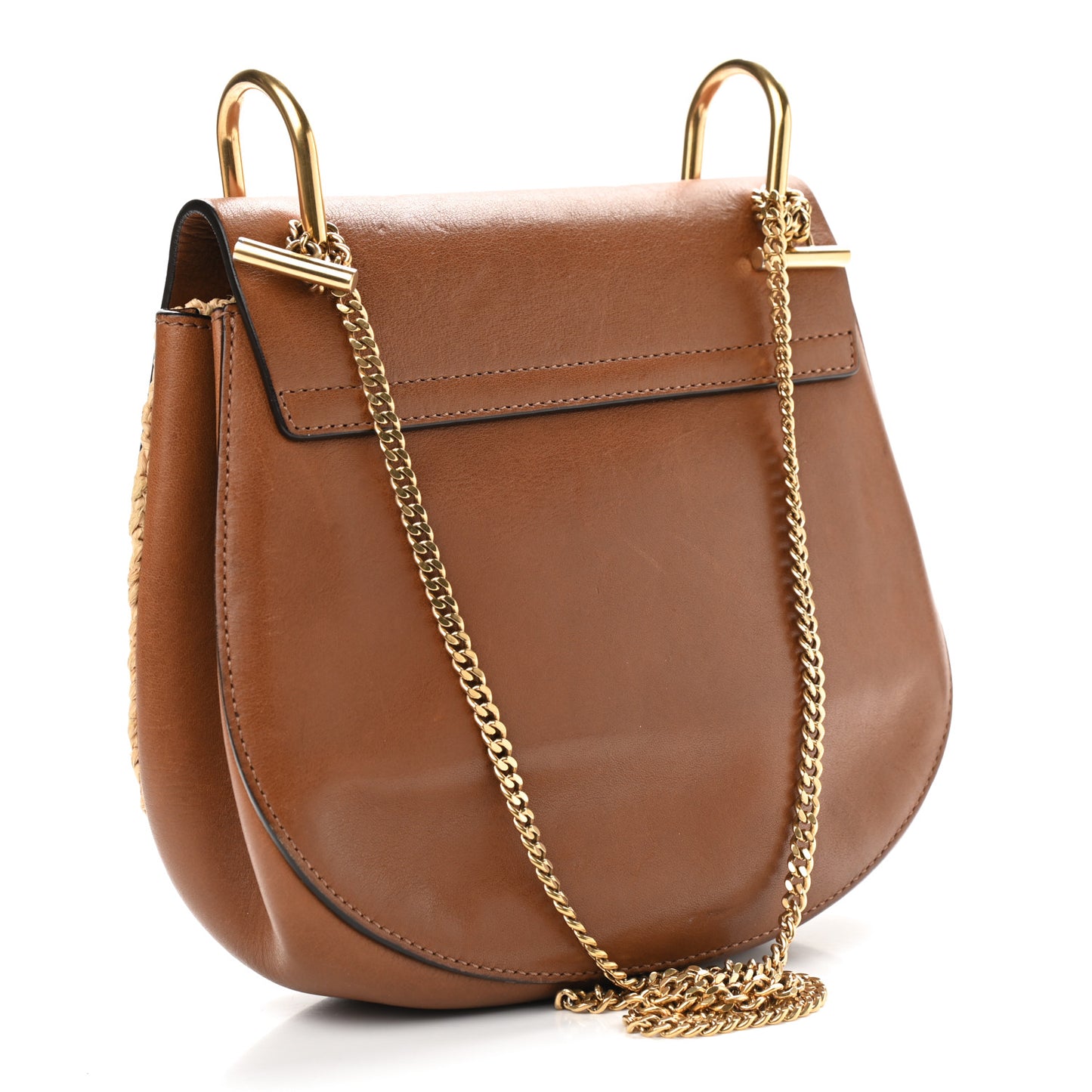 Calfskin Raffia Drew Chain Shoulder Bag Caramel