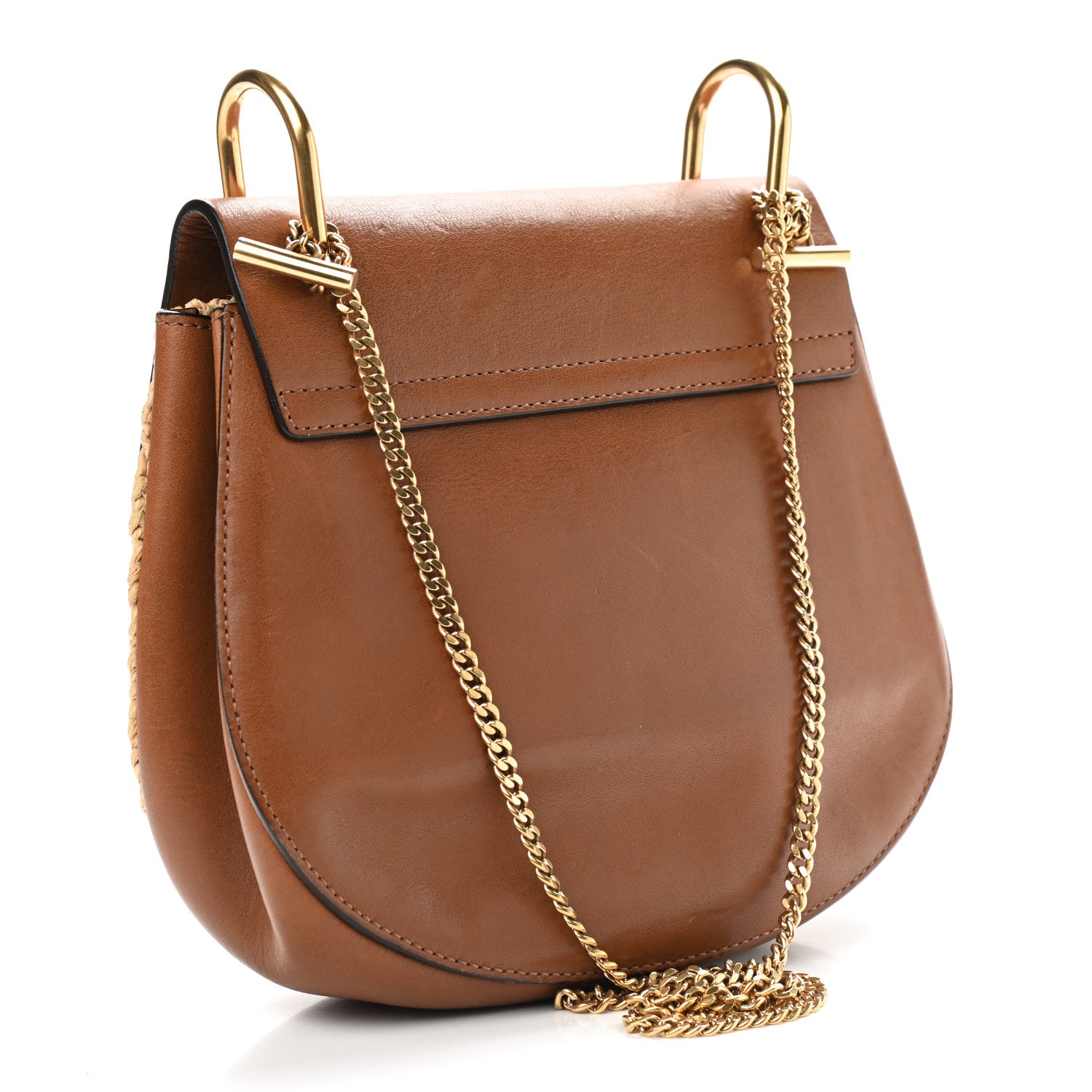 Chloe Calfskin Raffia Drew Chain Shoulder Bag Caramel 2 of 10