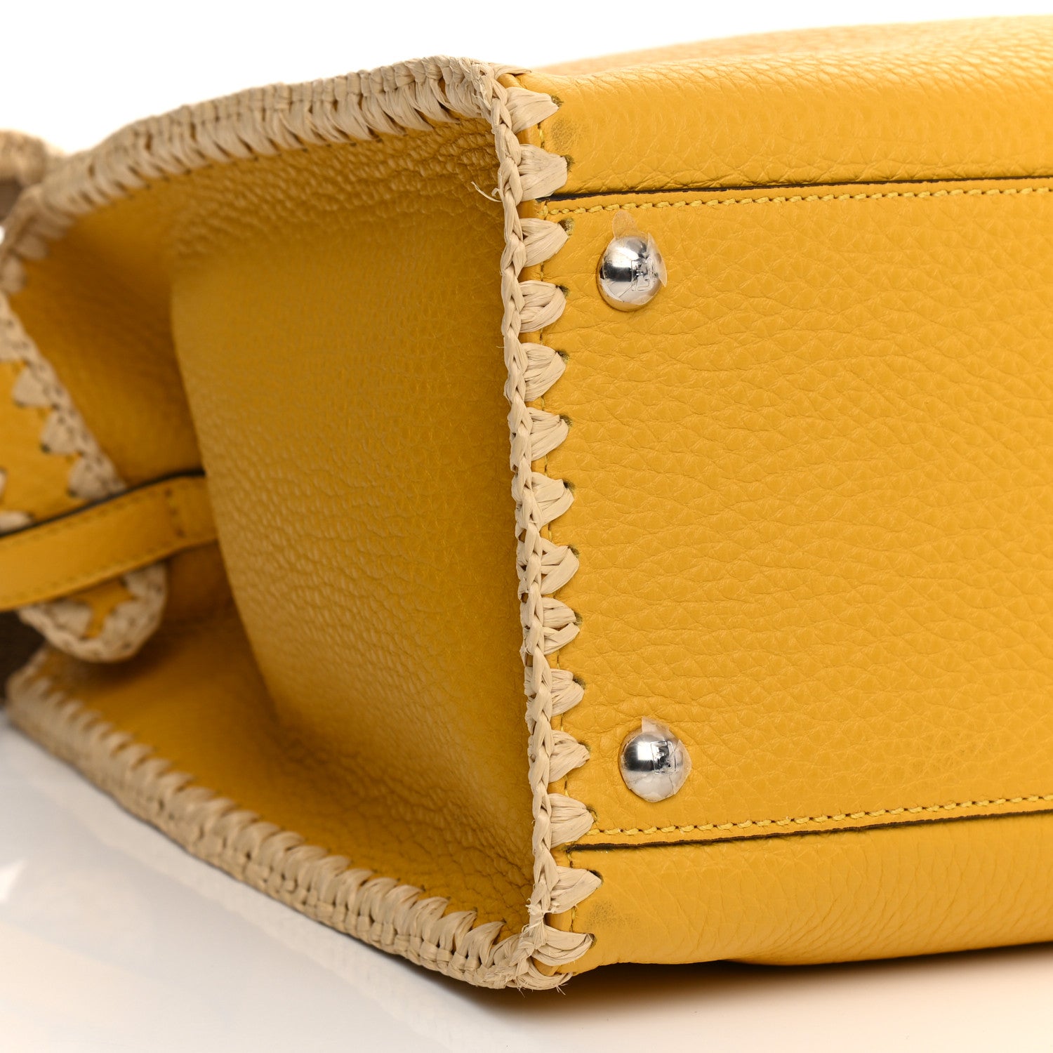 Fendi Cuoio Romano Selleria Raffia Bi-Color Woven Medium Peekaboo X-Lite Sunflower Paglia 15 of 25