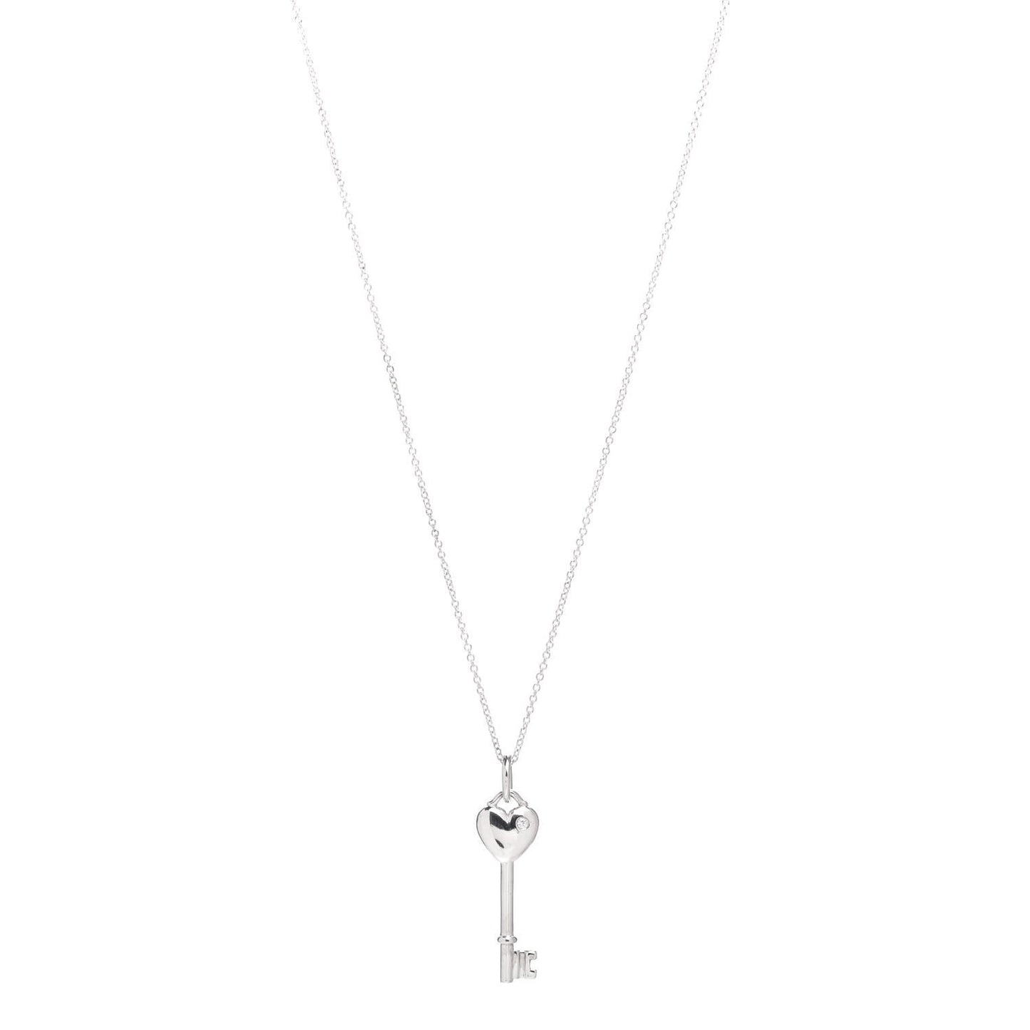 Sterling Silver Diamond Heart Key Pendant Necklace