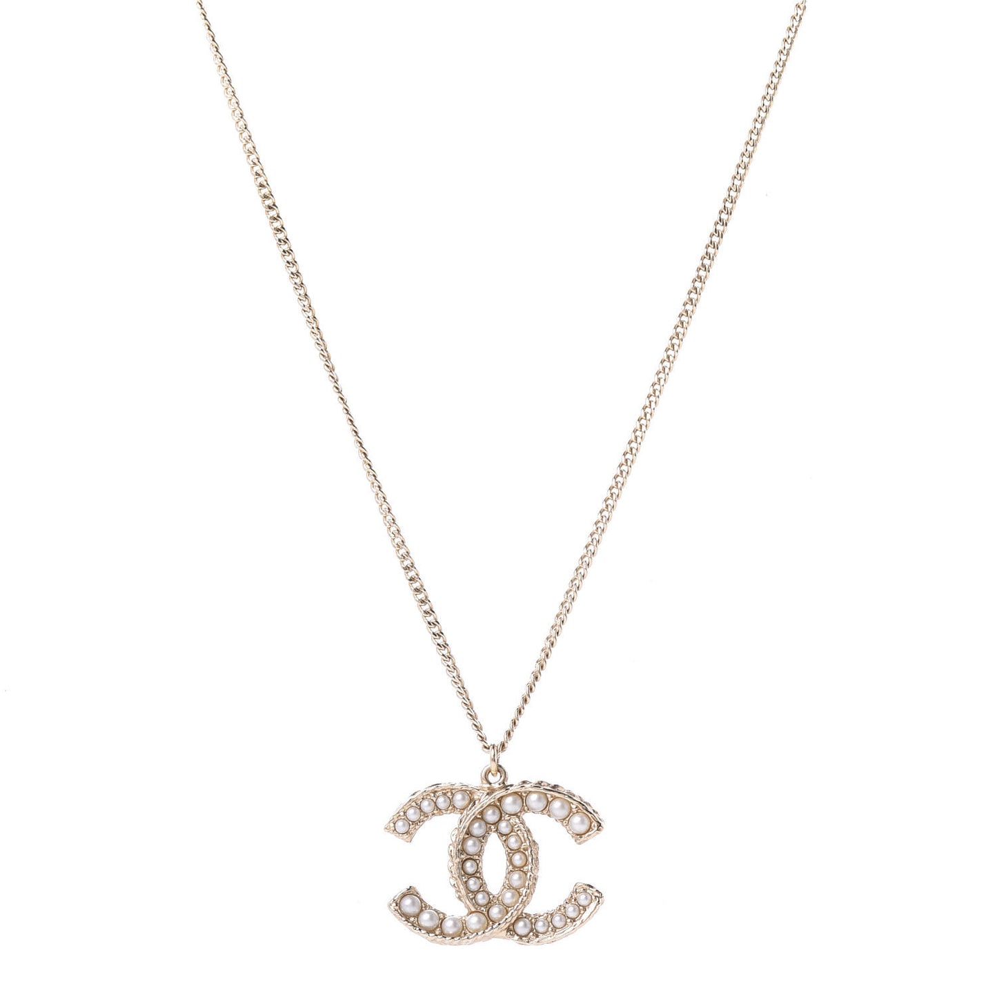 Pearl CC Pendant Necklace Gold