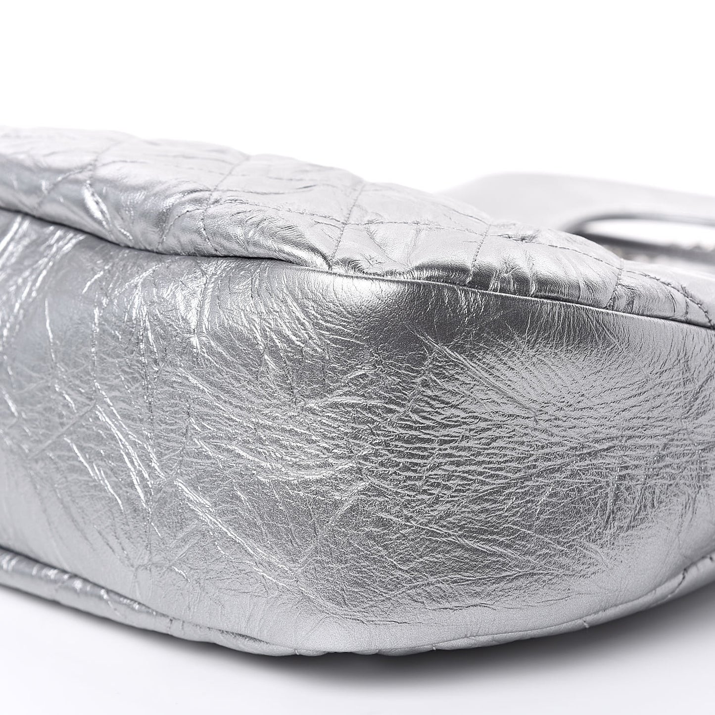 Metallic Crumpled Calfskin Small 31 Shopping Bag Silver