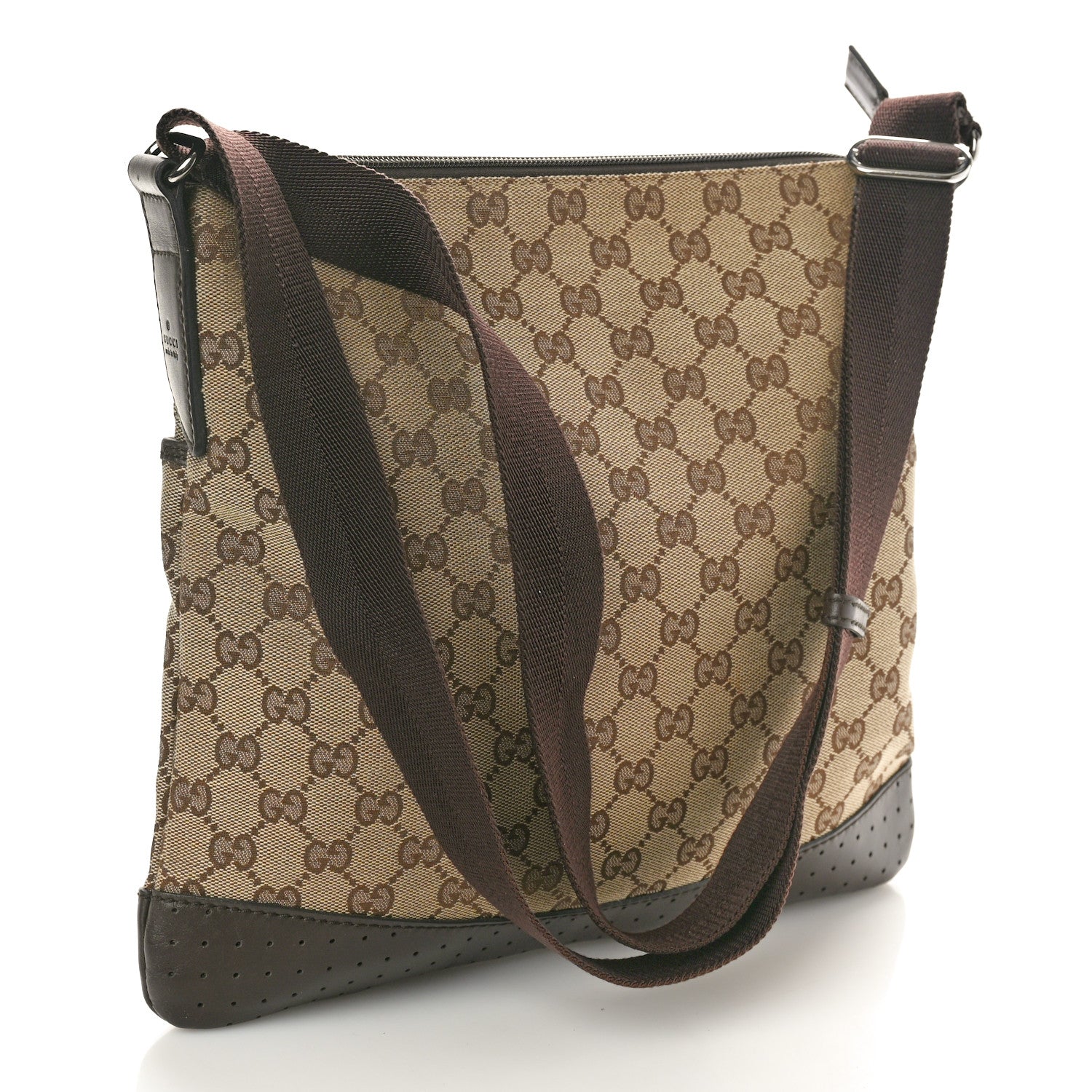 Gucci Monogram Calfskin Perforated Medium Flat Messenger Bag Dark Brown 3 of 12
