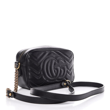 Gucci Calfskin Matelasse Mini GG Marmont Chain Shoulder Bag Black 3 of 7
