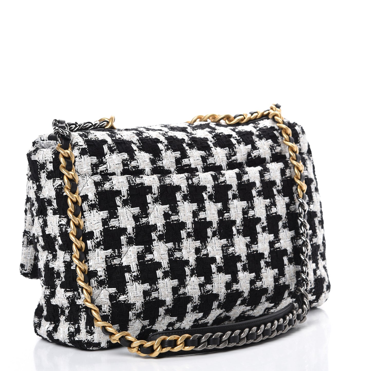 Tweed Quilted Maxi 19 Flap Black Ecru White