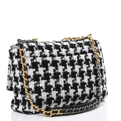 Chanel Tweed Quilted Maxi 19 Flap Black Ecru White 2 of 10
