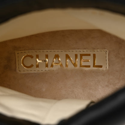 Chanel Shearling Lambskin Logo Ankle Boots 40 Ivory Black 8 of 9