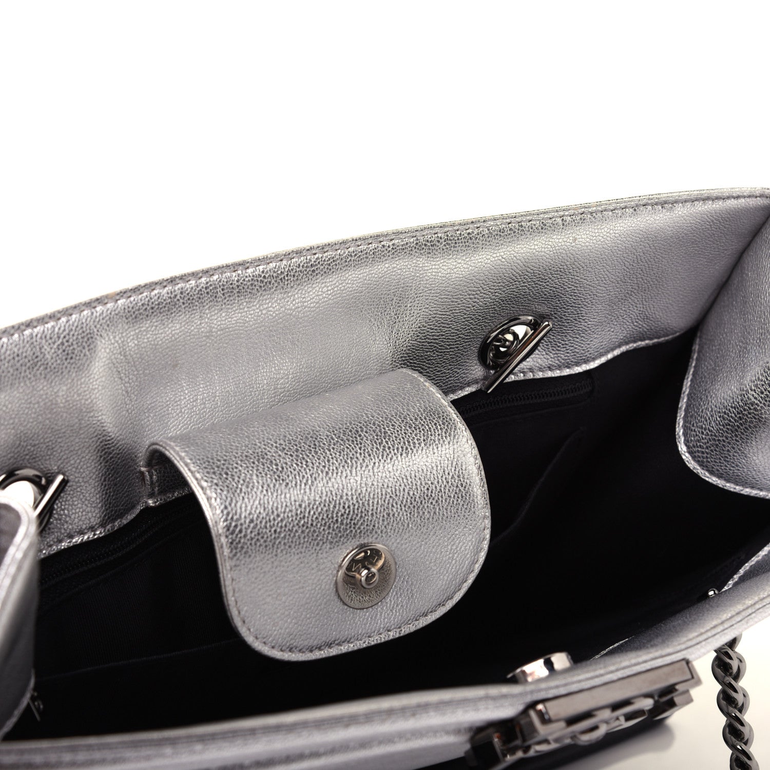 Chanel Metallic Goatskin Calfskin Bi-Color Large Boy Tote Black Silver 12 of 16