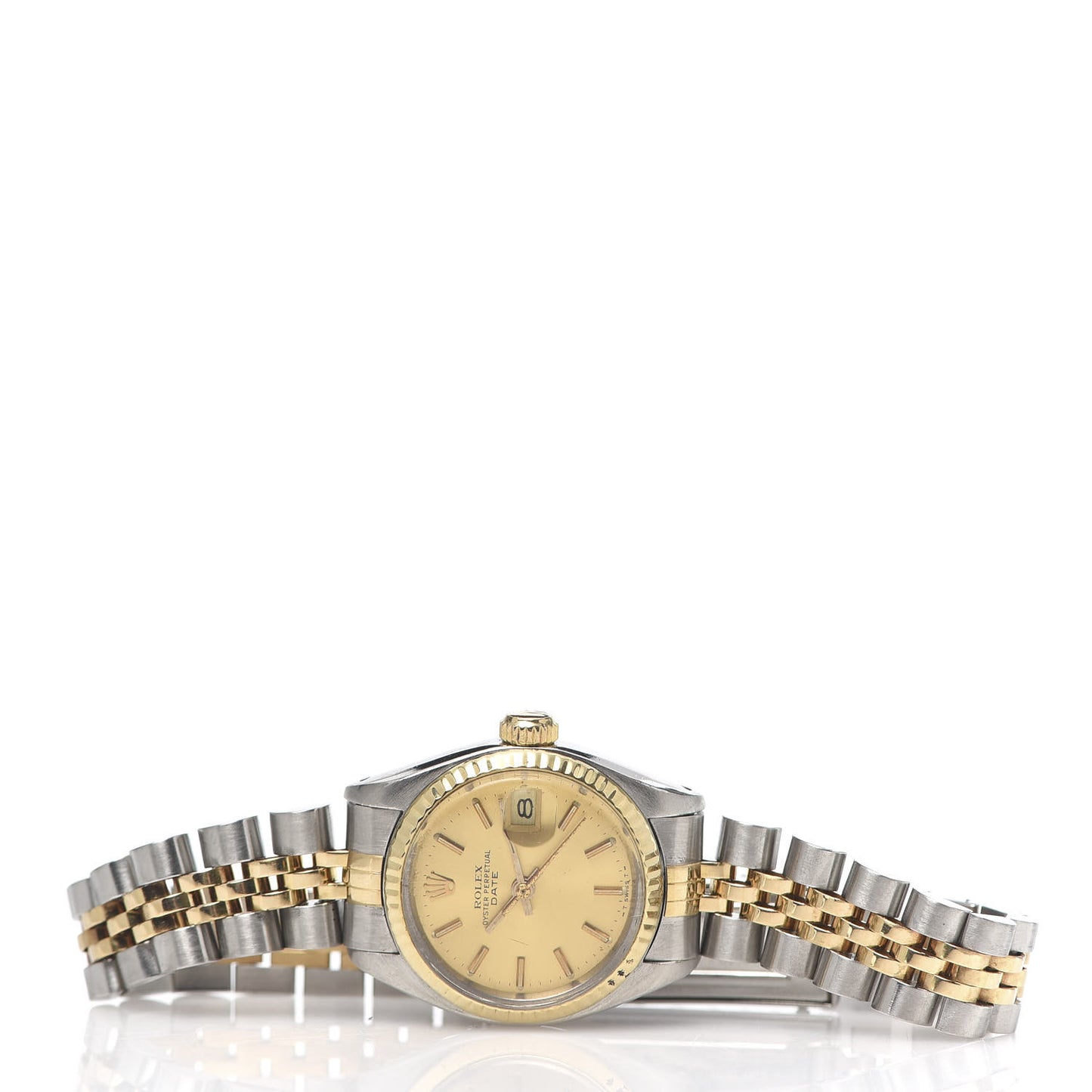 Stainless Steel 18K Yellow Gold 26mm Oyster Perpetual Date Watch Champagne 6917