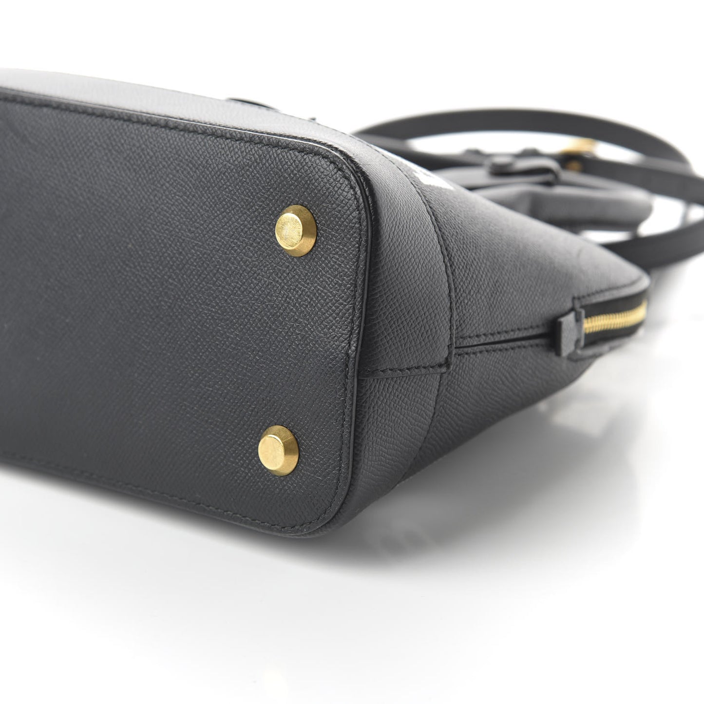 Signature Grained Calfskin Logo S Ville Top Handle Bag Black White