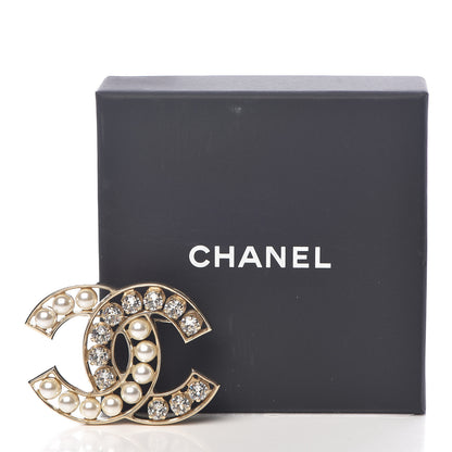 Chanel Pearl Crystal CC Brooch Gold Pearly White 7 of 7