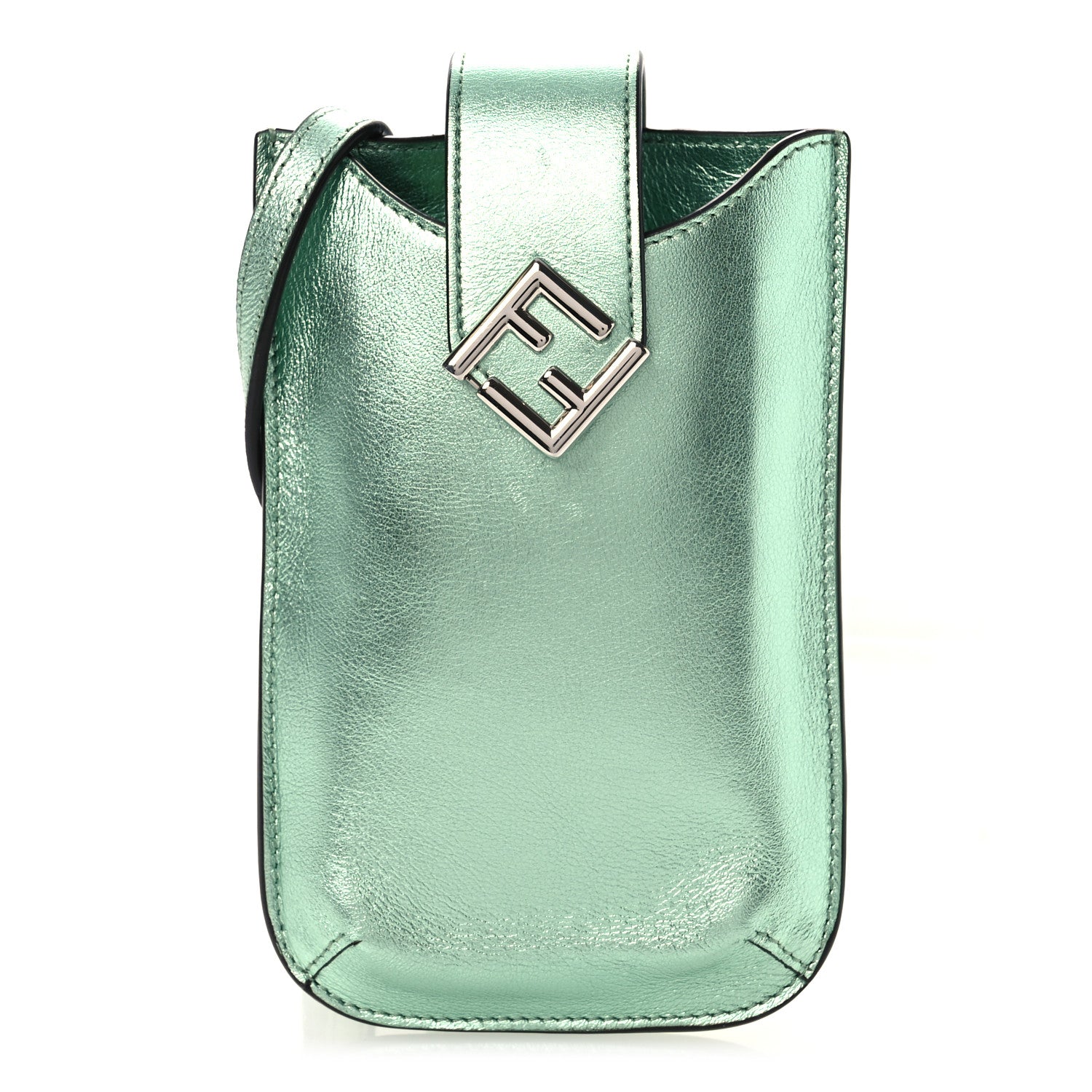 Fendi Vitello Laminato FF Diamonds Phone Pouch Verde Chiaro 1 of 12